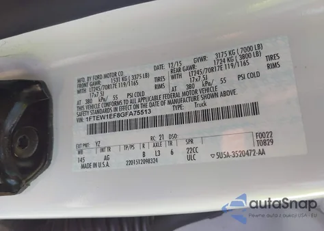 2016 Ford F-150 Xl z USA, uszkodzony, nr VIN 1FTEW1EF8GFA75513